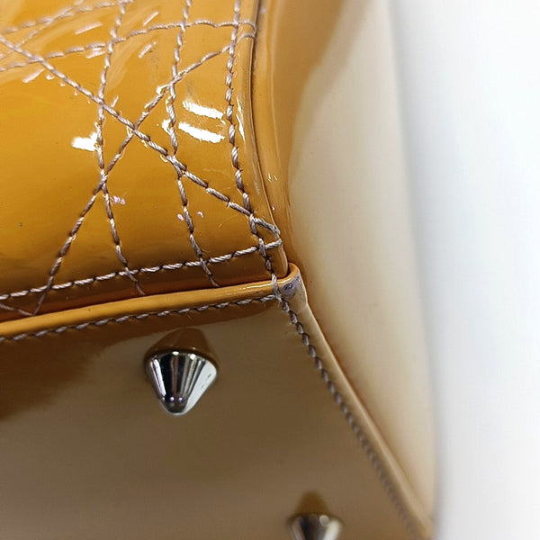Authenticated pre-owned  Lady Dior Medium Quilted Patent Leather Yellow - Tote Bag at Looply