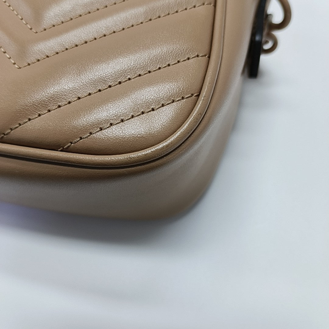 GG Marmont Small Quilted Calfskin Brown
