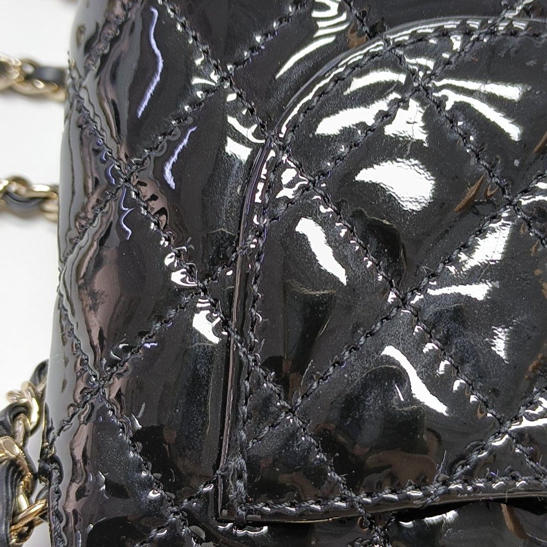 Quilted Patent Leather Shoulder Bag Black