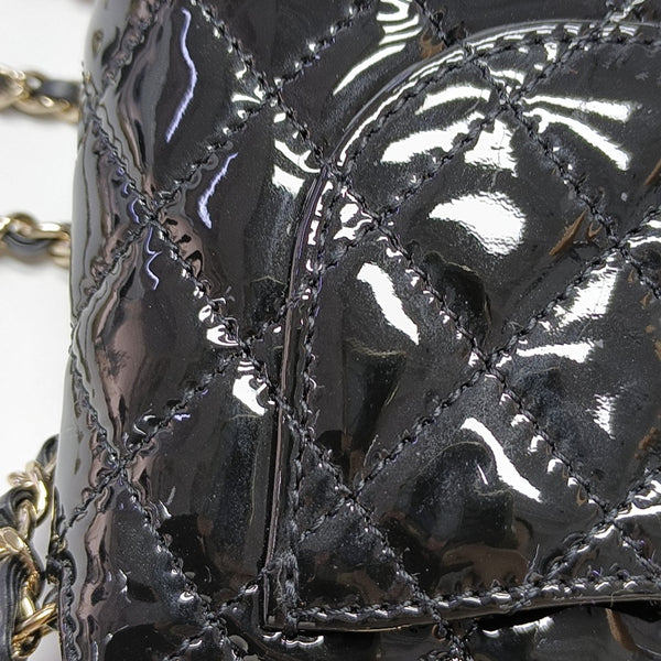 Quilted Patent Leather Shoulder Bag Black