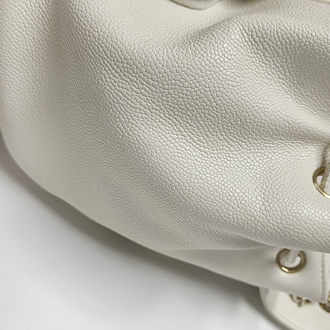 BUSINESS AFFINITY Small Quilted Grained Calfskin White