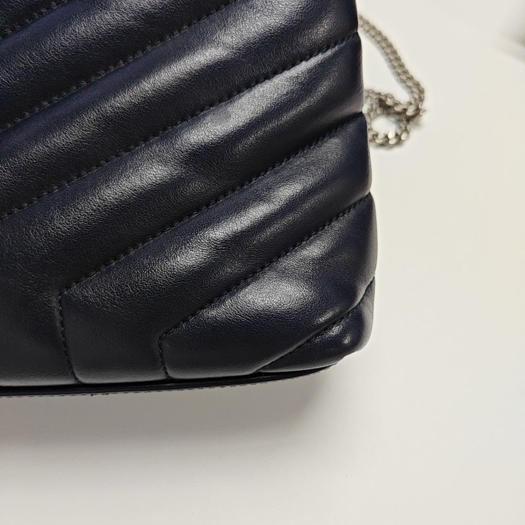 LOULOU Small Chevron Calfskin Blue