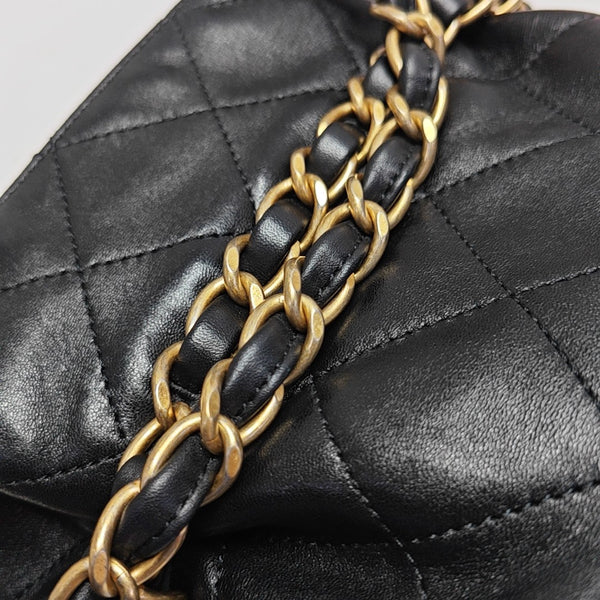 Quilted Lambskin Bucket Bag Small Black