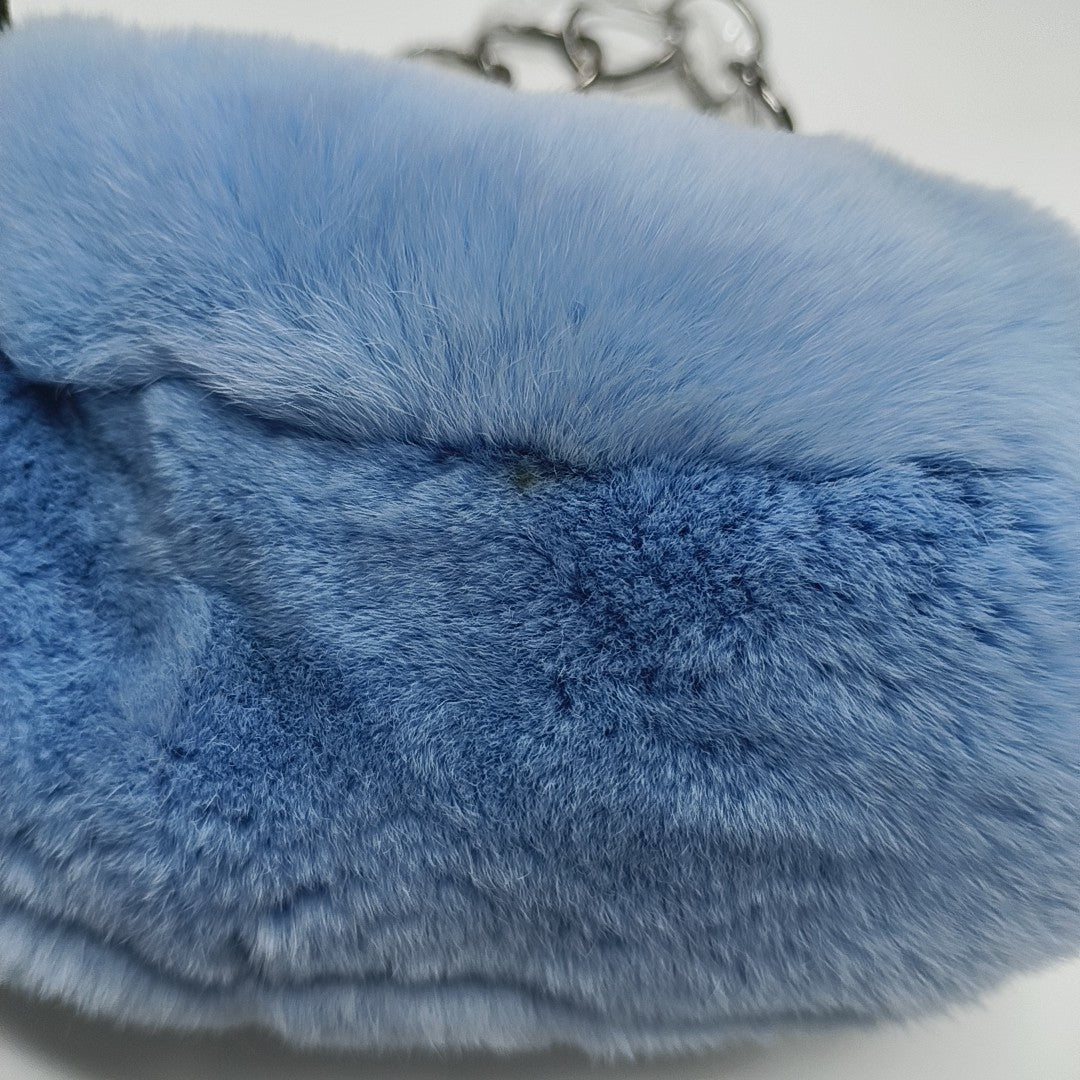 Rabbit Fur Top Handle Bag Blue