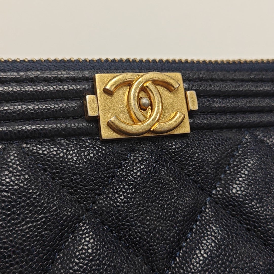 BOY CHANEL Large Quilted Grained Calfskin Blue