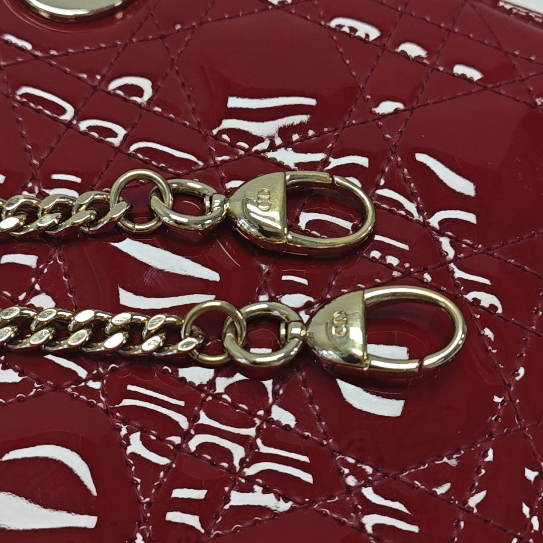Lady Dior Mini Cannage Patent Calfskin Red