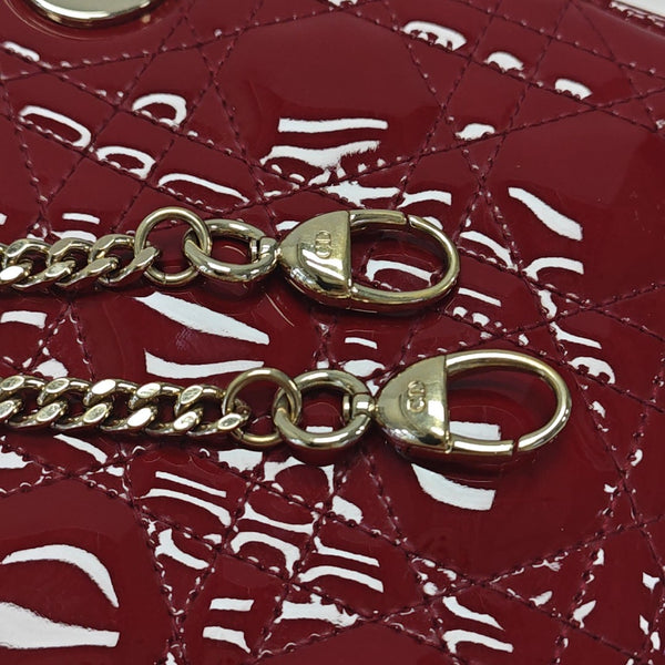 Lady Dior Mini Cannage Patent Calfskin Red