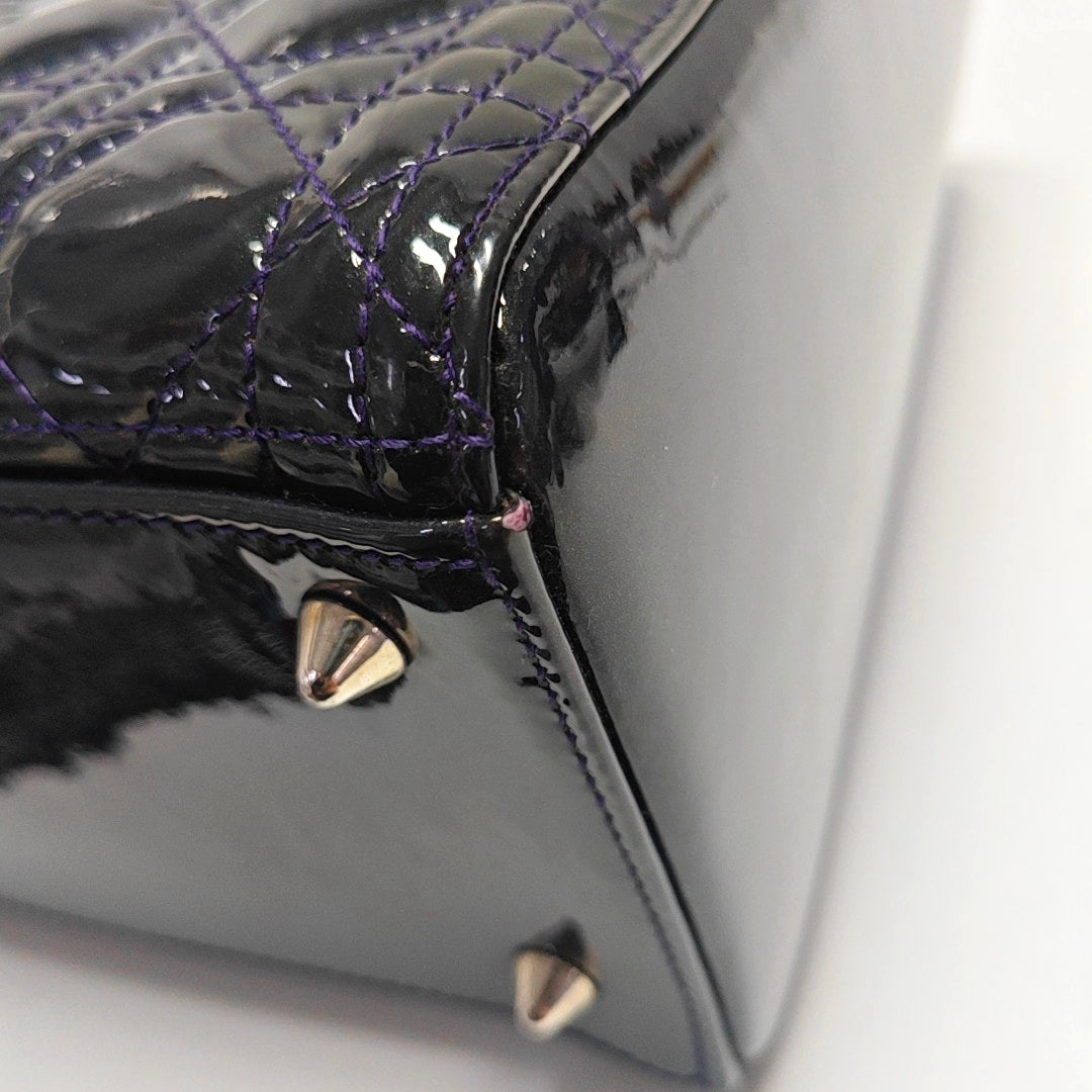 Authenticated pre-owned  Lady Dior Medium Quilted Patent Leather Blue - Tote Bag at Looply