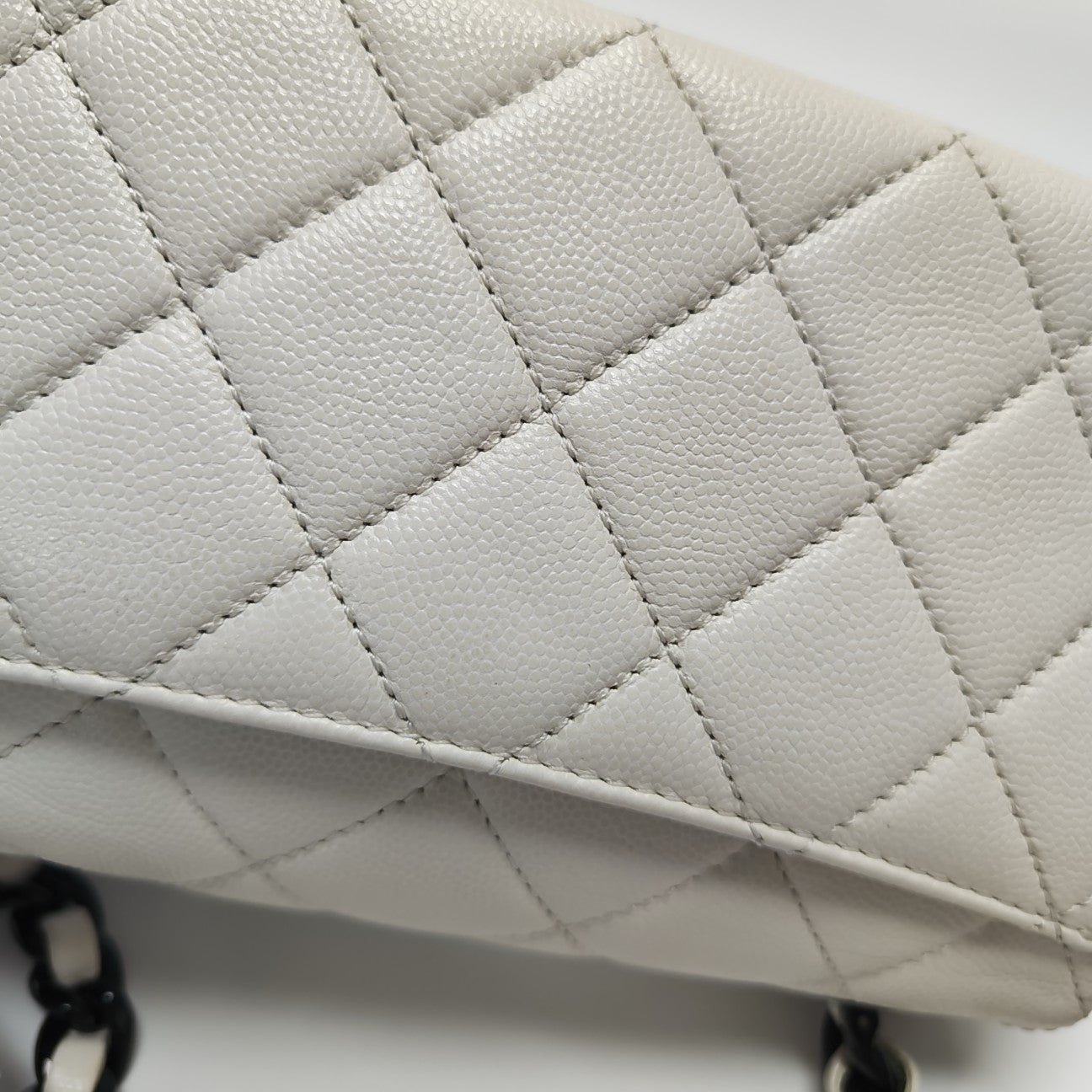 Quilted Grained Calfskin Shoulder Bag Small White