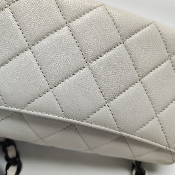 Quilted Grained Calfskin Shoulder Bag Small White