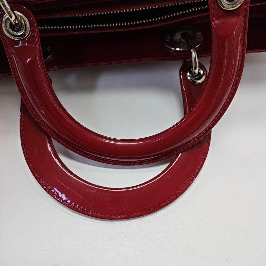 Lady Dior Large Cannage Patent Leather Red
