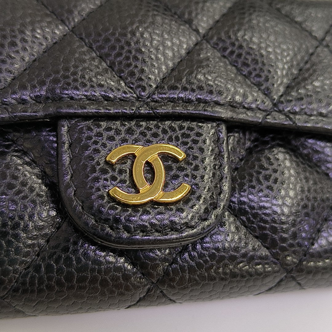 CLASSIC FLAP Quilted Grained Calfskin Black Wallet