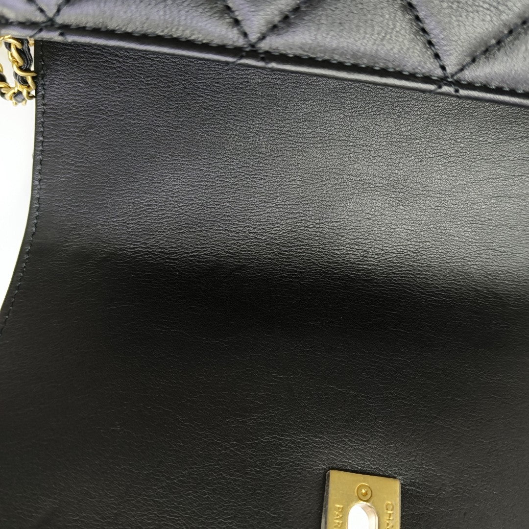 Quilted Calfskin Shoulder Bag Black