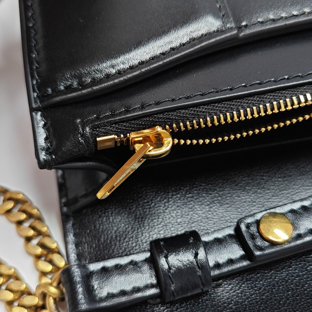Hourglass Wallet On Chain Mini Calfskin Black