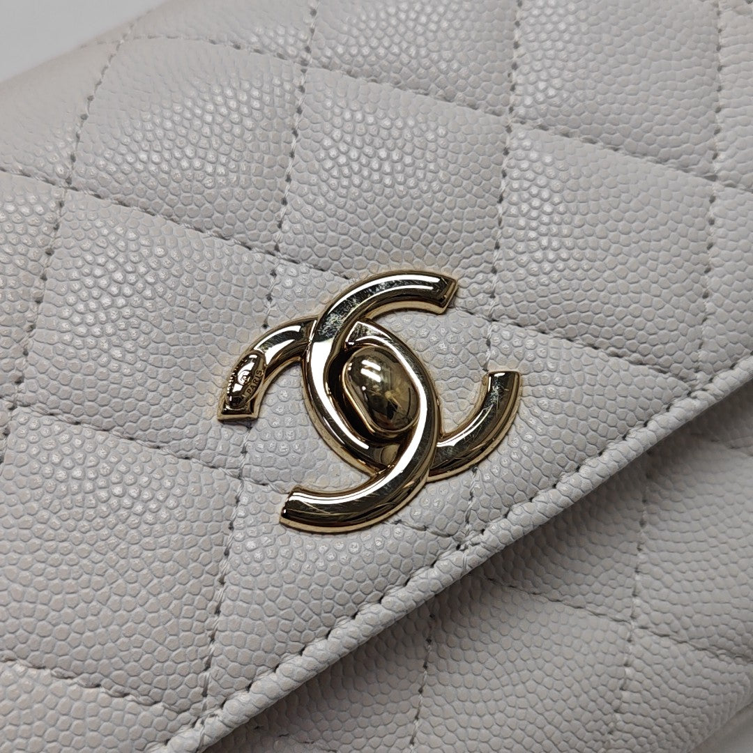 COCO HANDLE Mini Quilted Grained Calfskin White