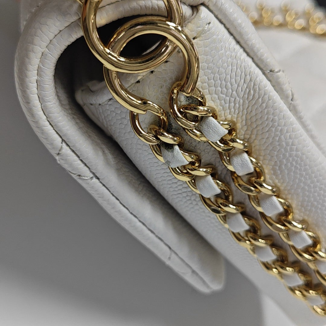 Quilted Grained Calfskin Shoulder Bag White