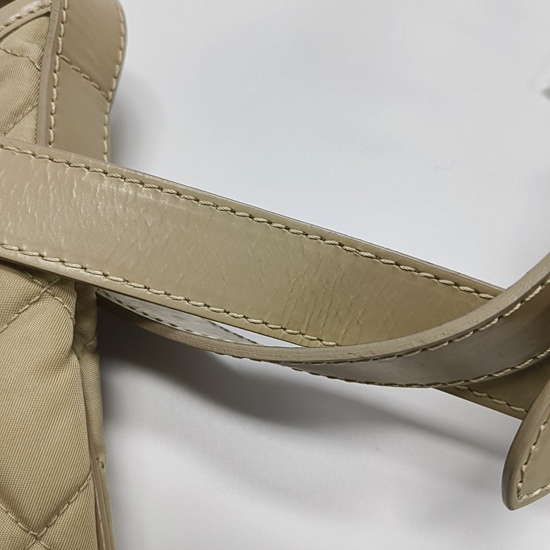 Quilted Nylon Shoulder Bag Beige