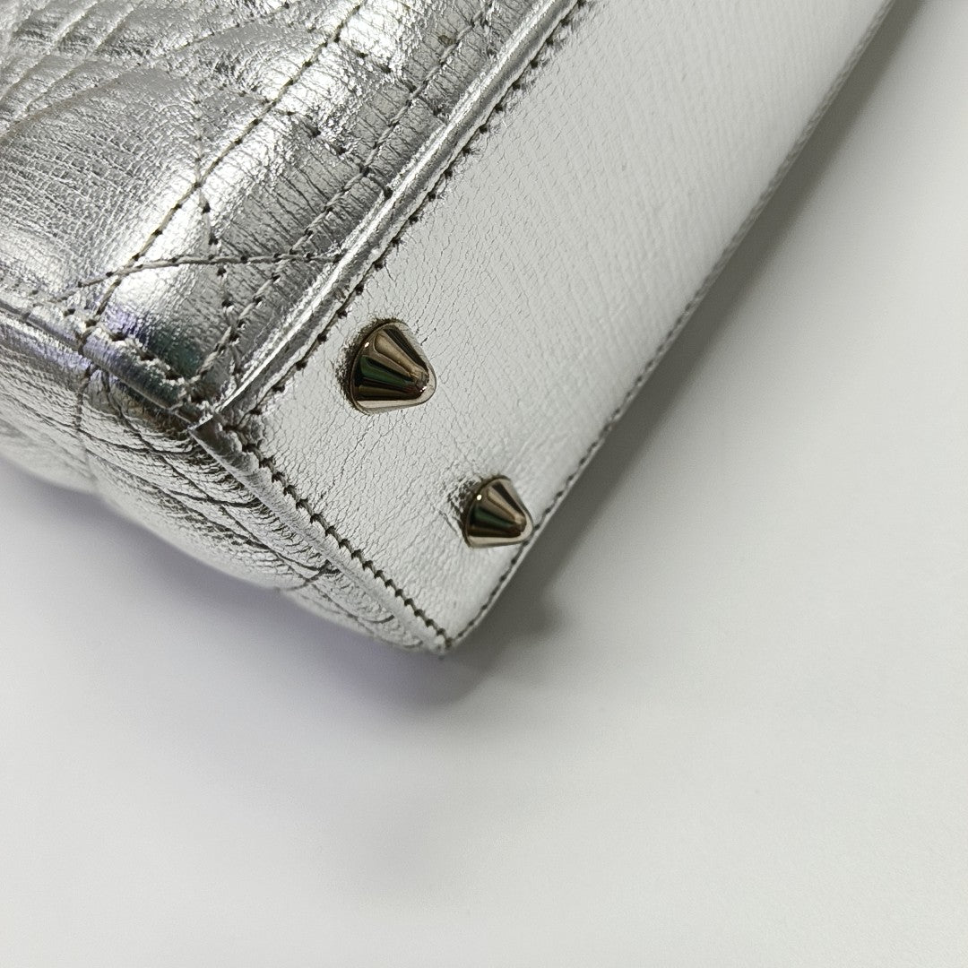 Lady Dior Small Cannage Calfskin Silver