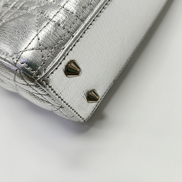 Lady Dior Small Cannage Calfskin Silver