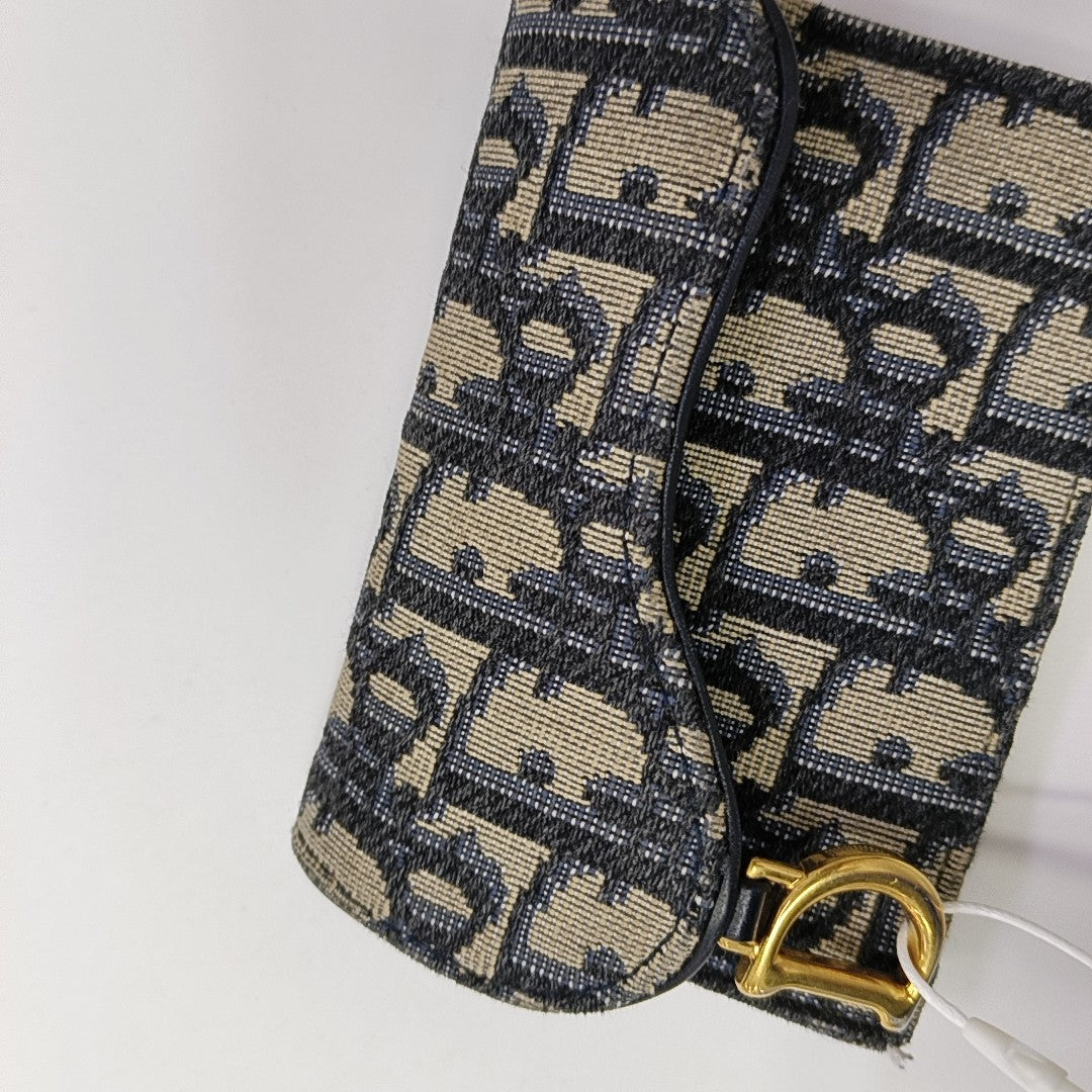 Saddle Mini Oblique Canvas Blue Wallet