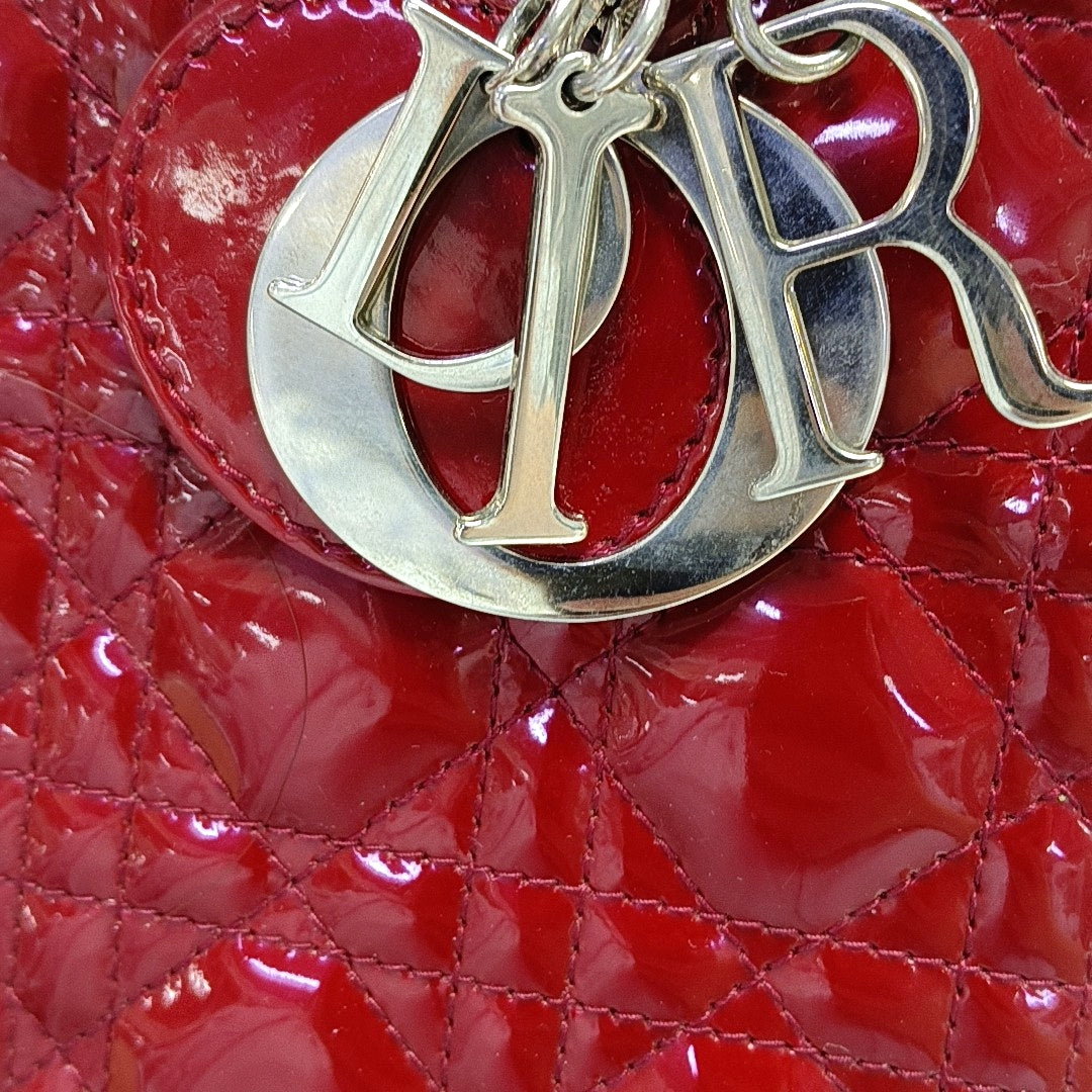 Lady Dior Medium Quilted Patent Leather Red