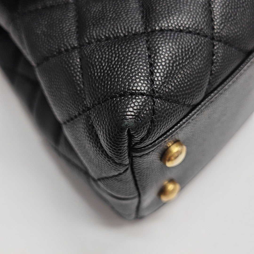 COCO HANDLE Small Quilted Grained Calfskin Black