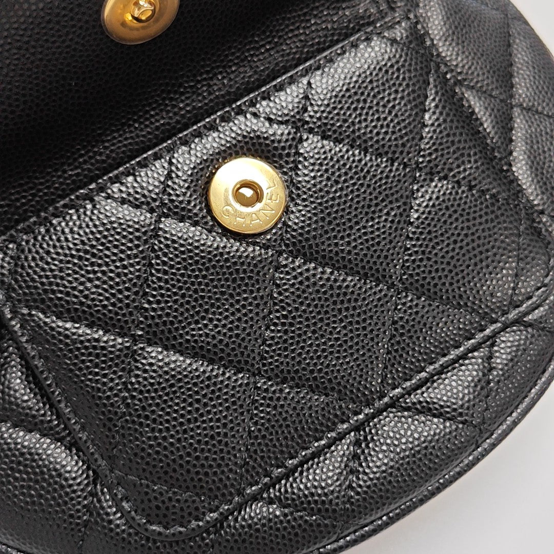 Quilted Grained Calfskin Top Handle Bag Mini Black