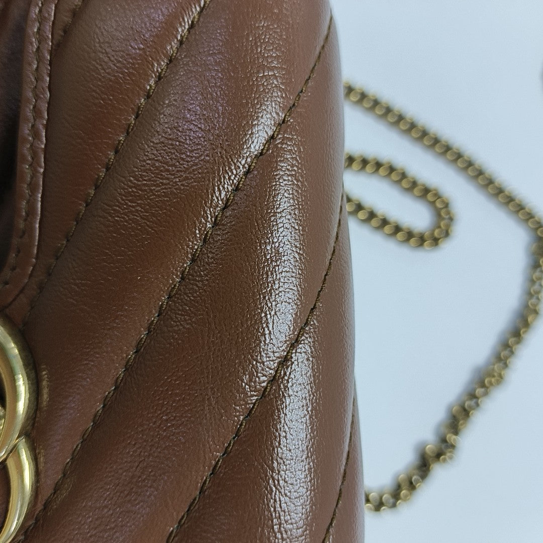 GG Marmont Mini Quilted Calfskin Brown