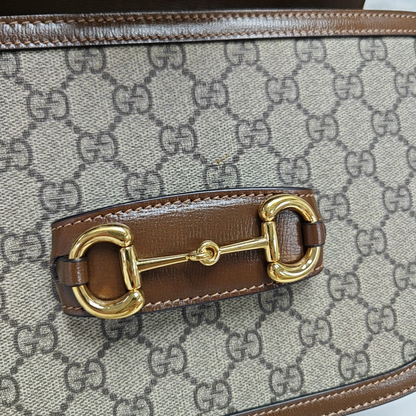 Horsebit 1955 Medium Monogram Coated Canvas Beige