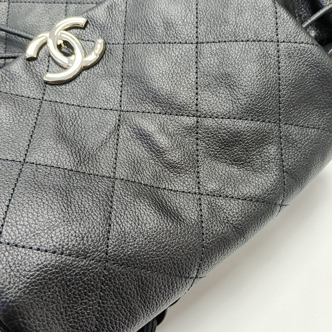 Quilted Grained Calfskin Backpack Black