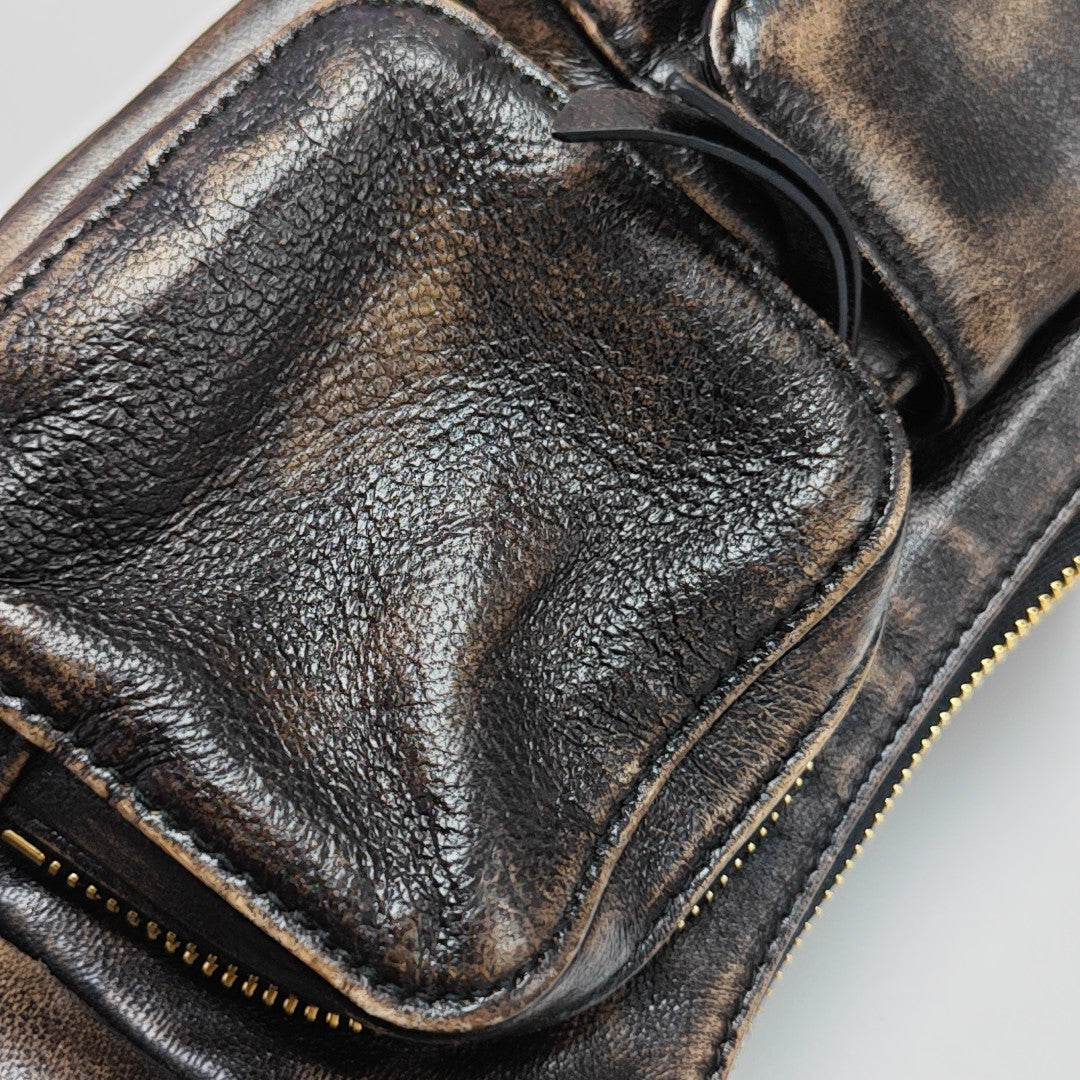 Lambskin Top Handle Bag Brown