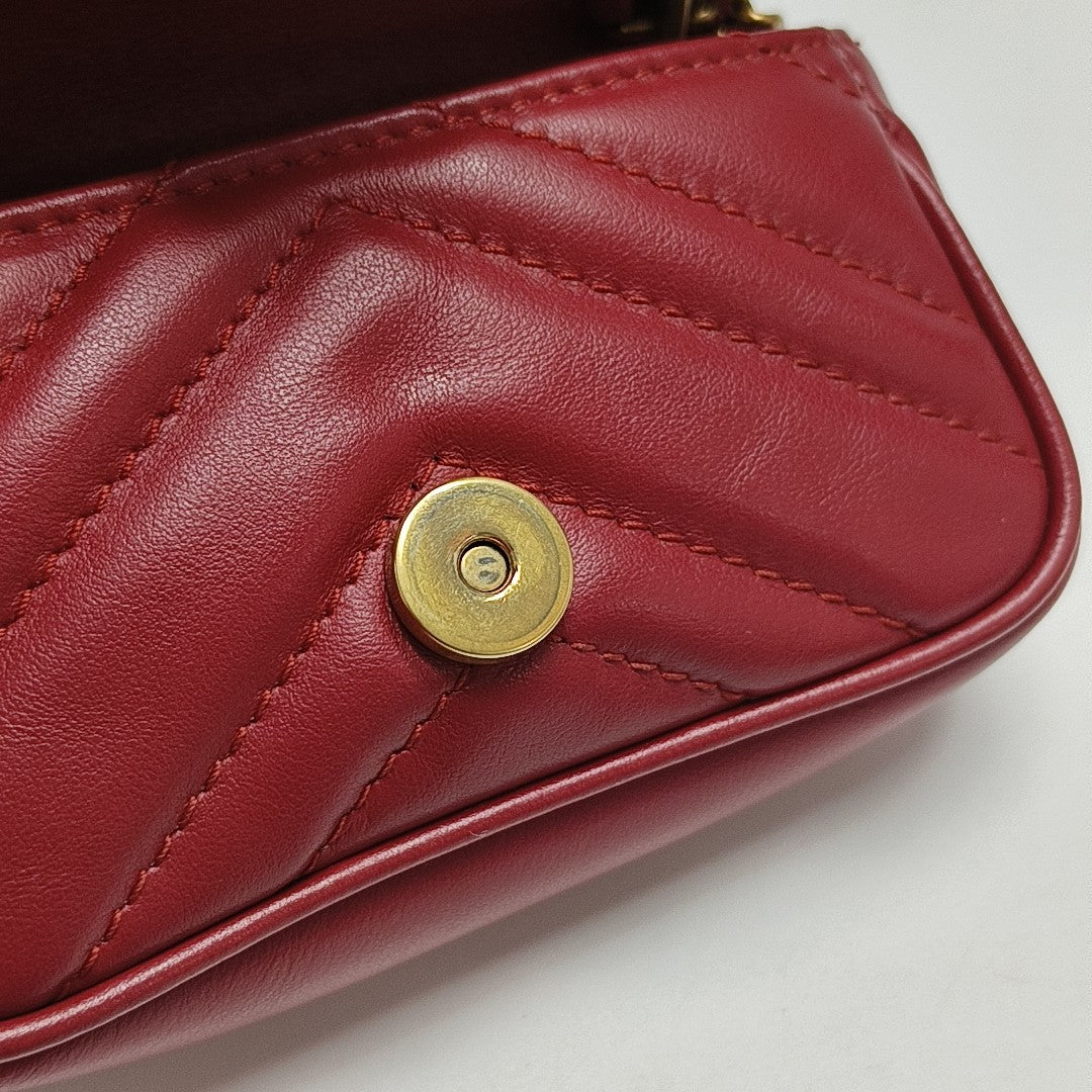 GG Marmont Super Mini Quilted Calfskin Red
