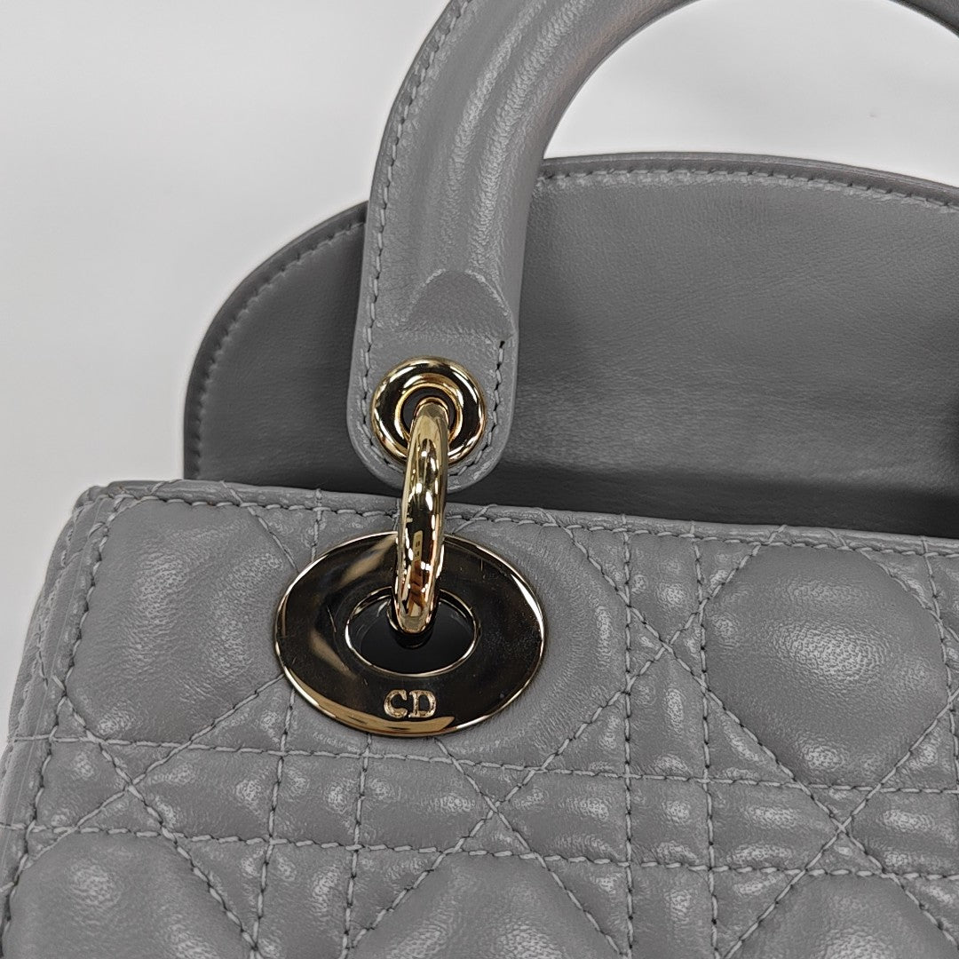 Lady Dior Small Cannage Lambskin Gray