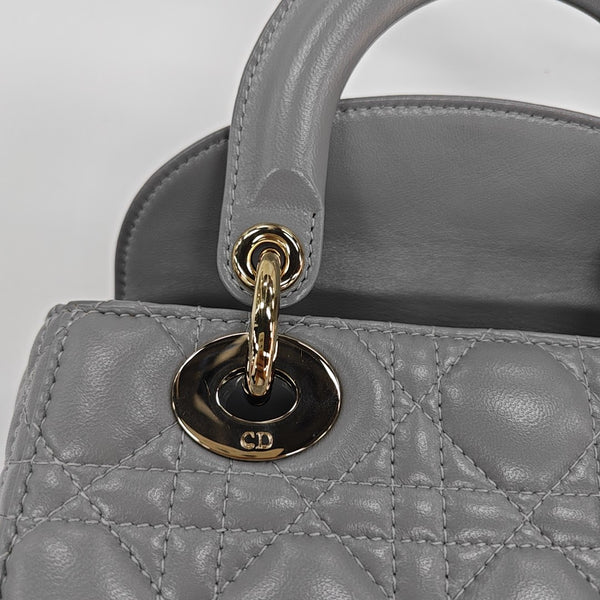 Lady Dior Small Cannage Lambskin Gray