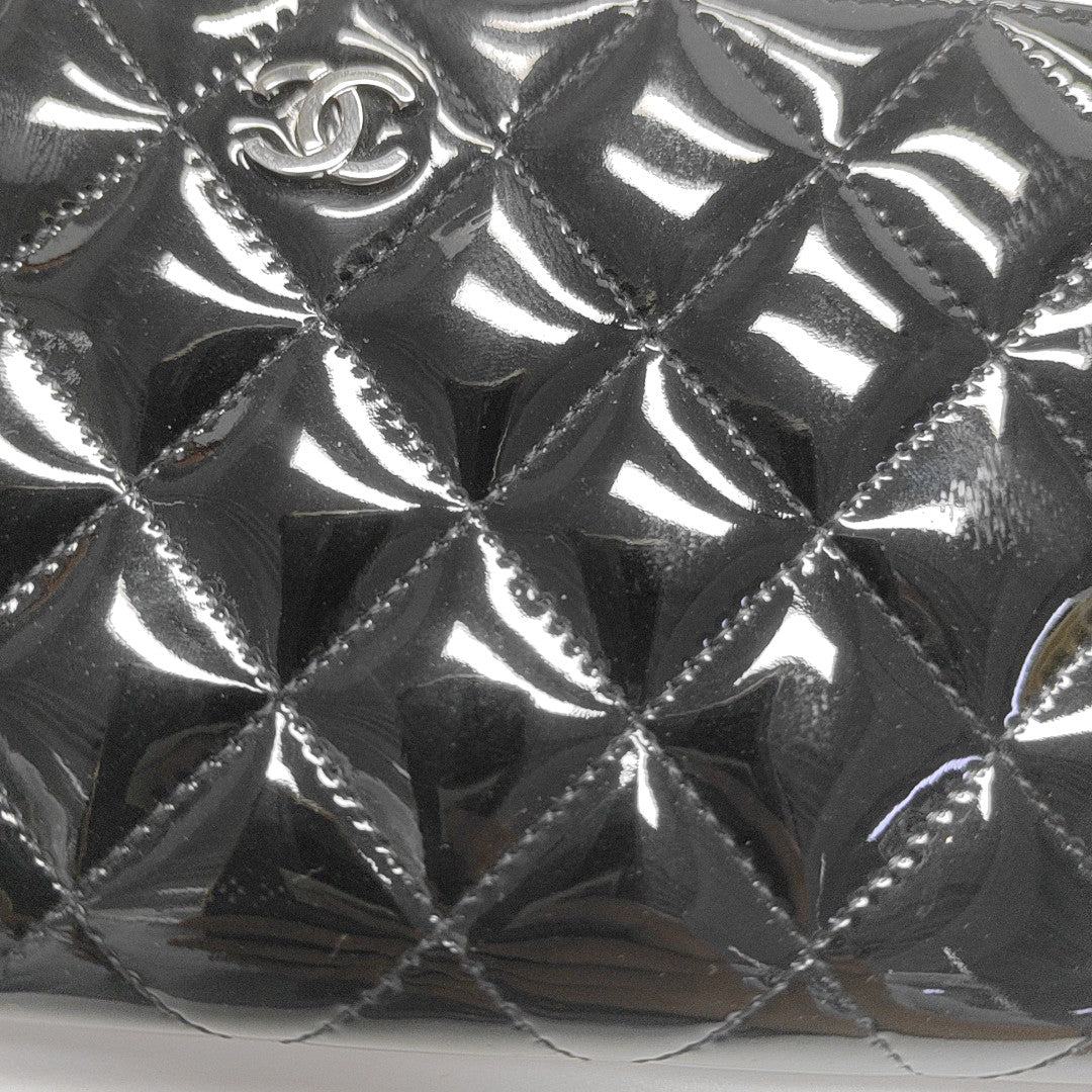 Quilted Patent Leather Wallet Black