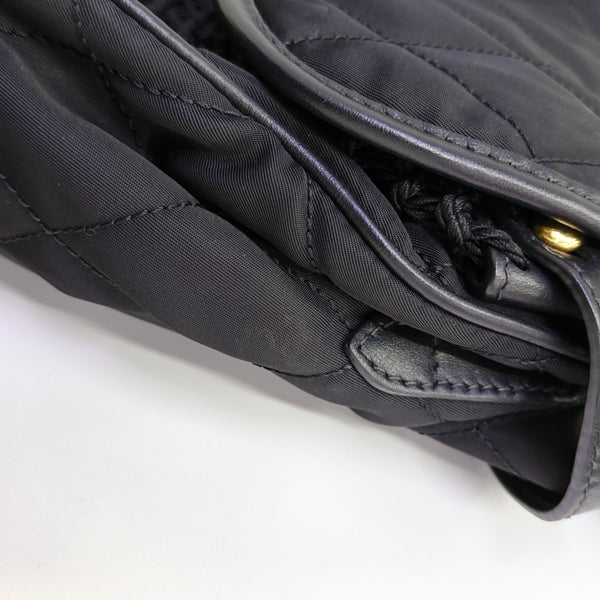 Quilted Nylon Shoulder Bag Black