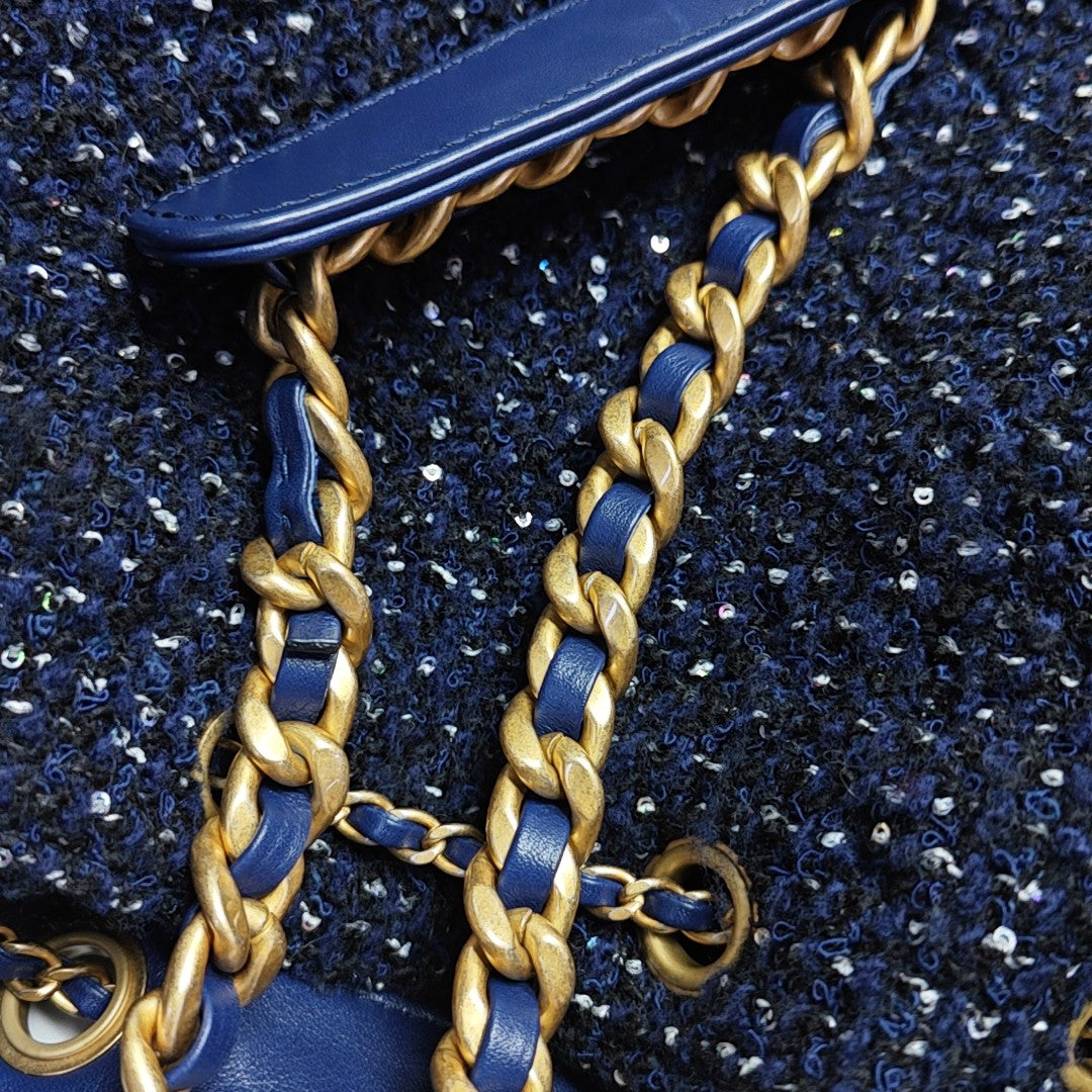 CHANEL 25 Medium Quilted Fabric Blue