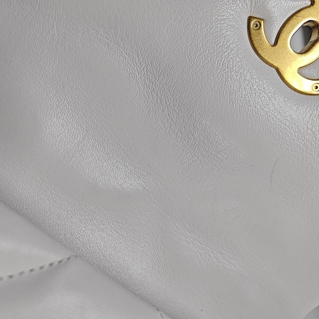 CHANEL 19 Small Quilted Lambskin White