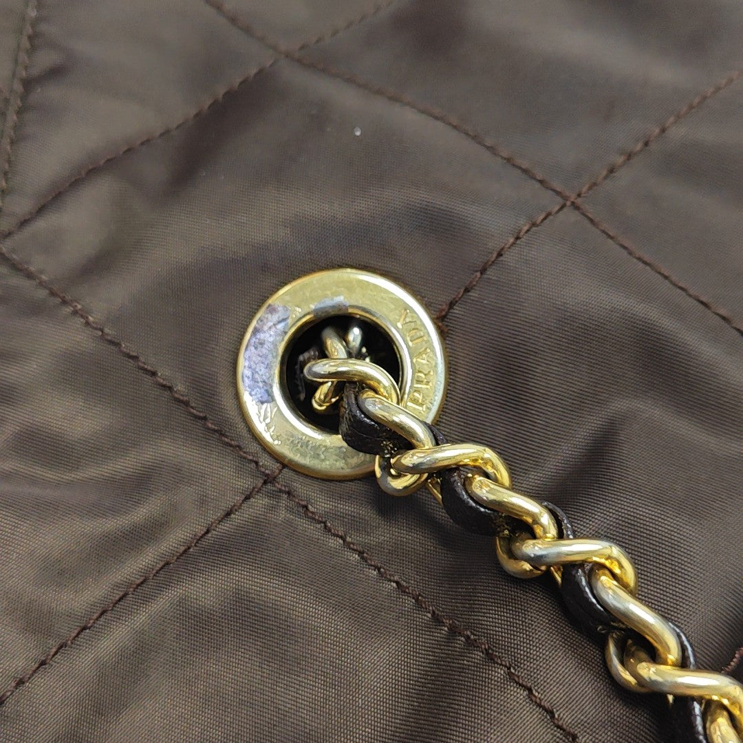 Quilted Nylon Shoulder Bag Brown