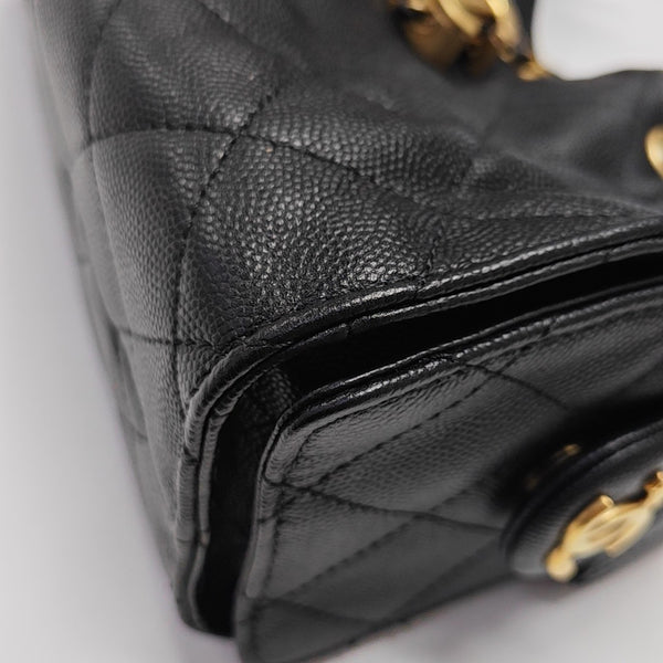 CHANEL 25 Mini Quilted Grained Calfskin Black