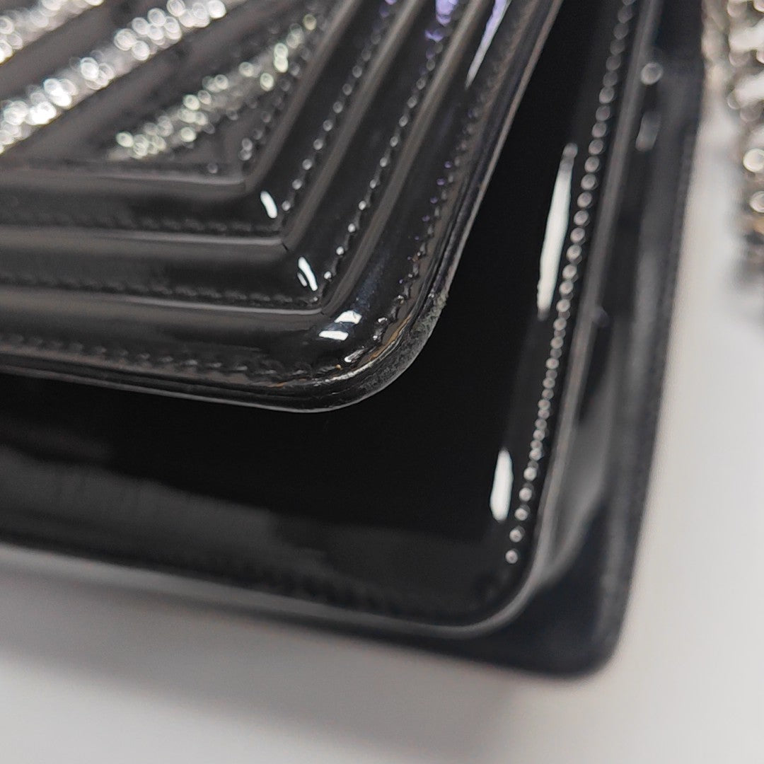 BOY CHANEL Medium Chevron Patent Leather Black