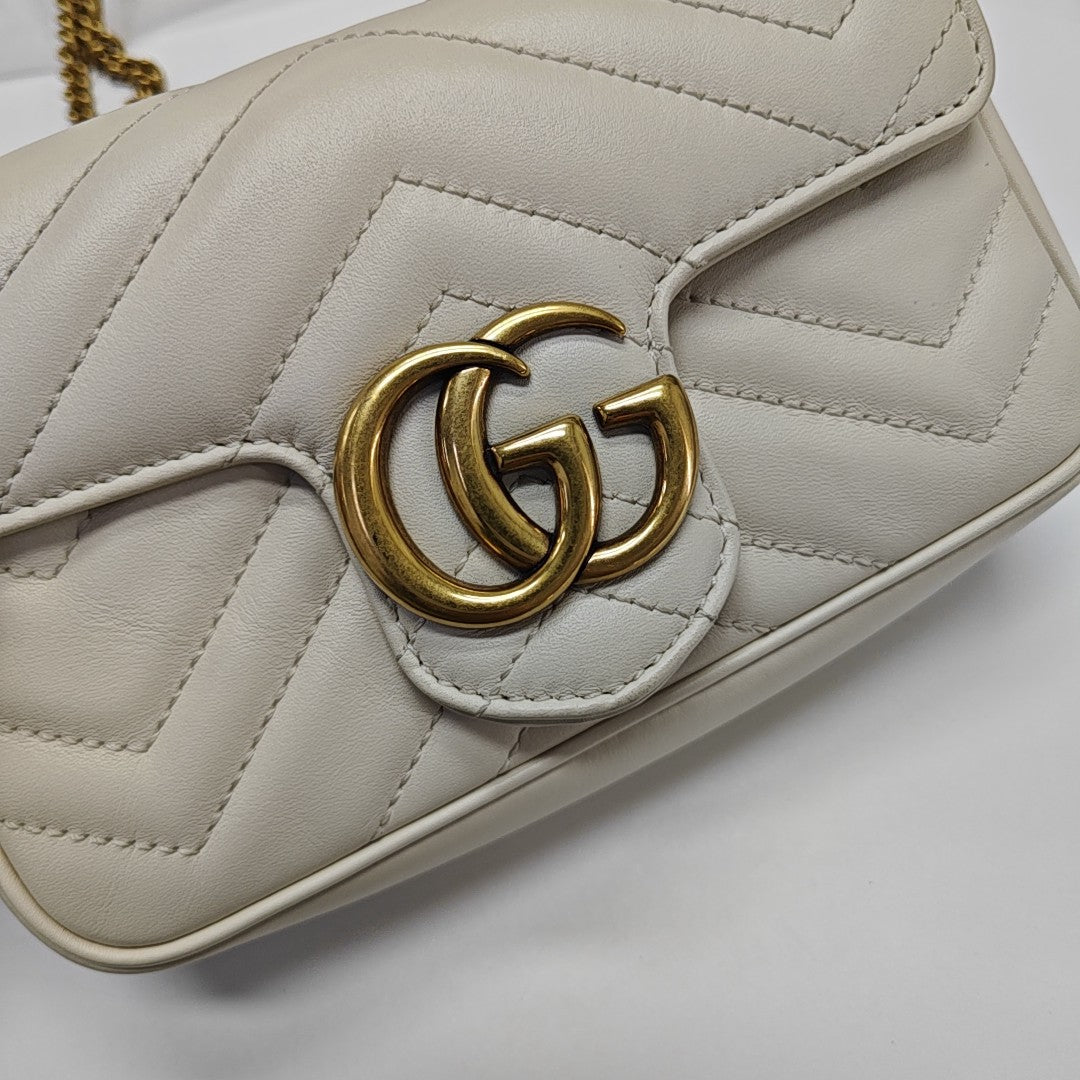 GG Marmont Mini Quilted Calfskin White
