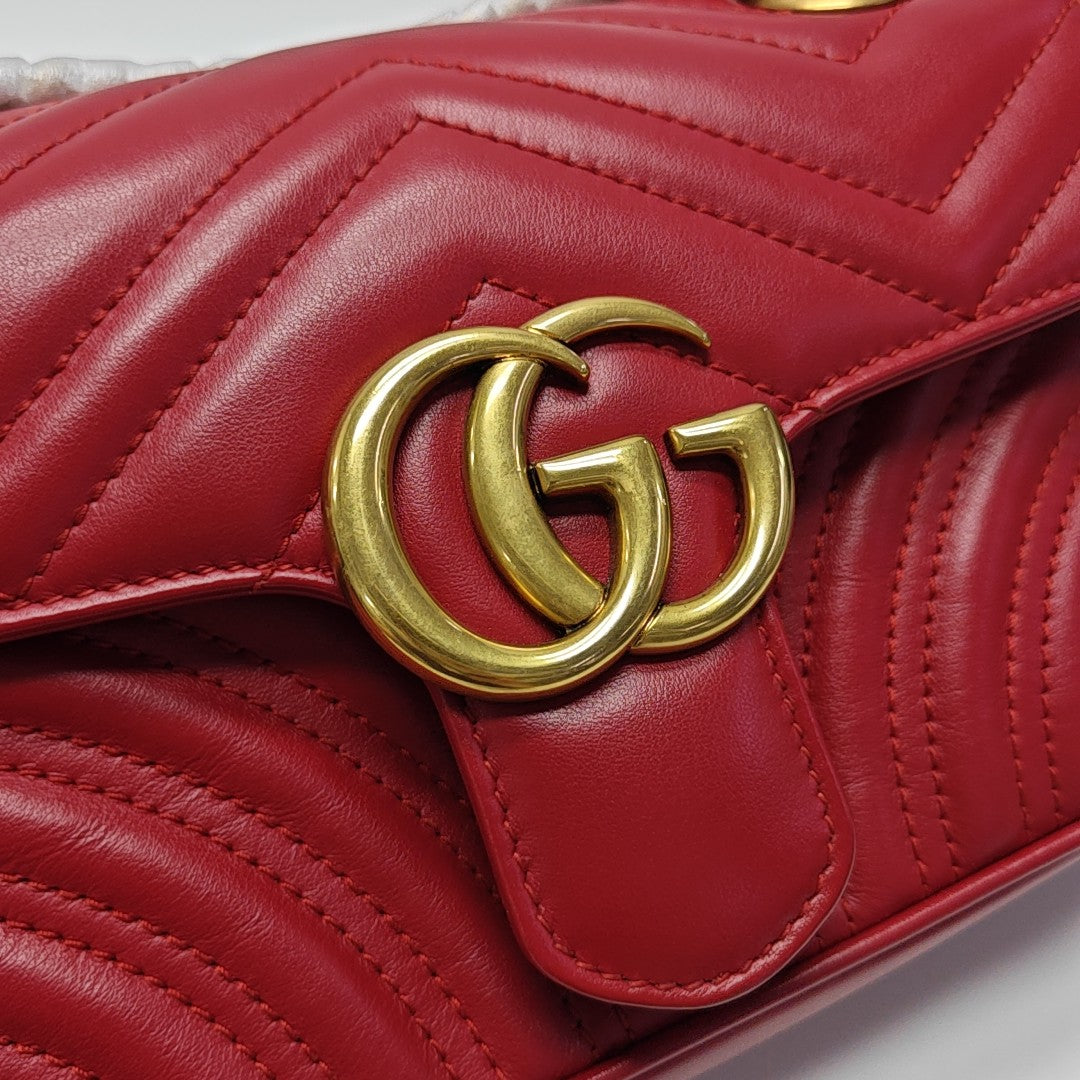 GG Marmont Small Quilted Calfskin Red