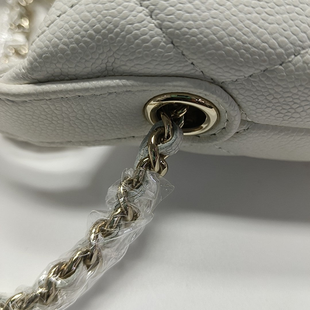 Quilted Grained Calfskin Shoulder Bag White