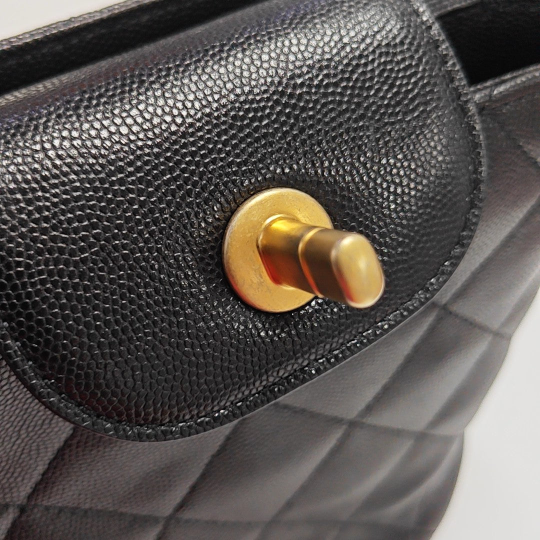 Quilted Grained Calfskin Shoulder Bag Black