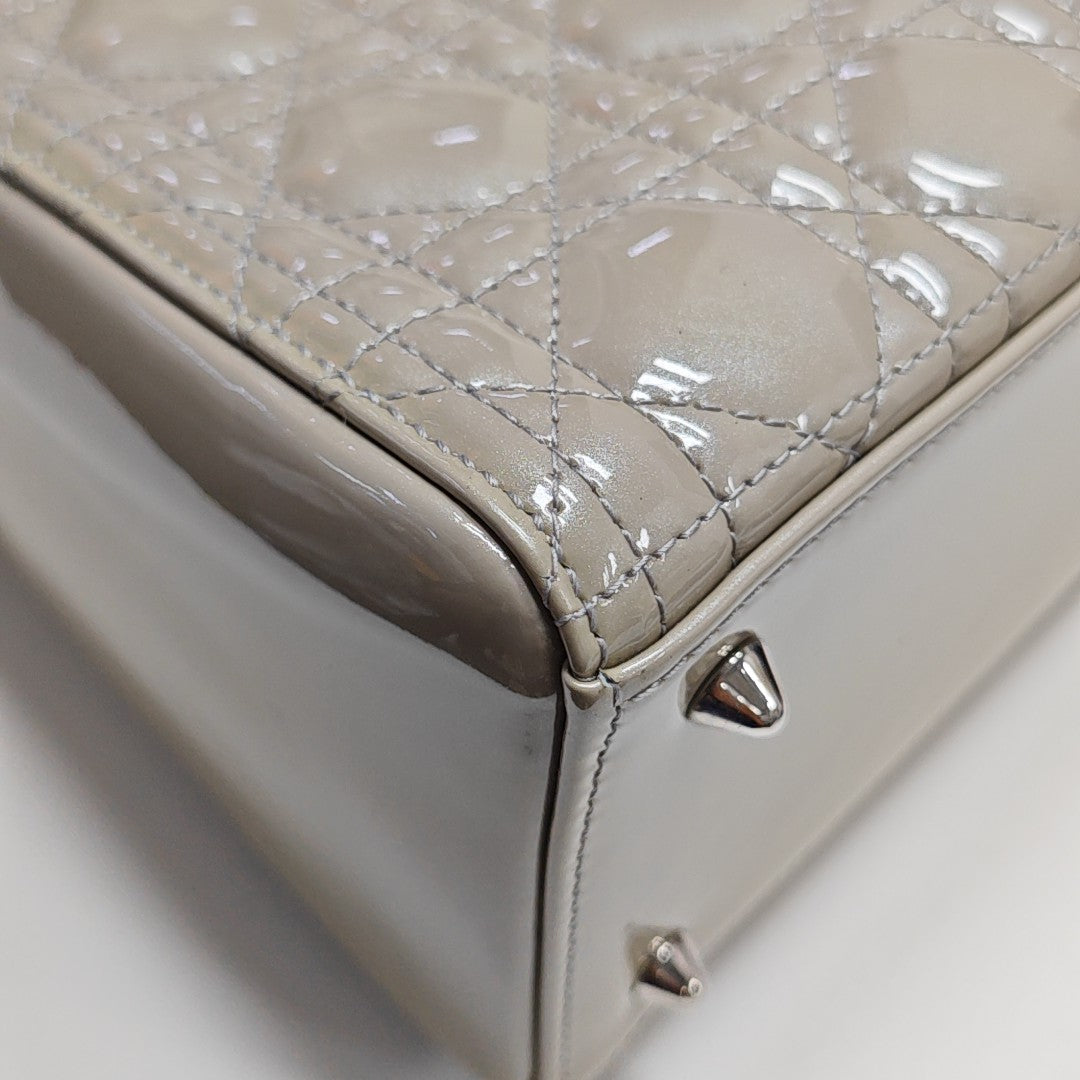 Lady Dior Medium Quilted Patent Leather Gray