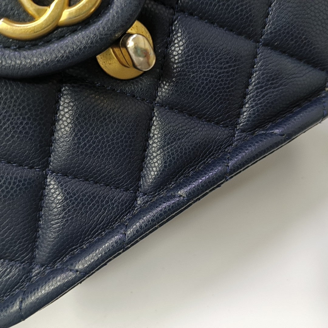 Quilted Grained Calfskin Shoulder Bag Blue