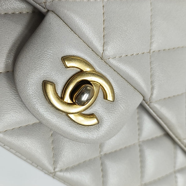 Quilted Lambskin Shoulder Bag White