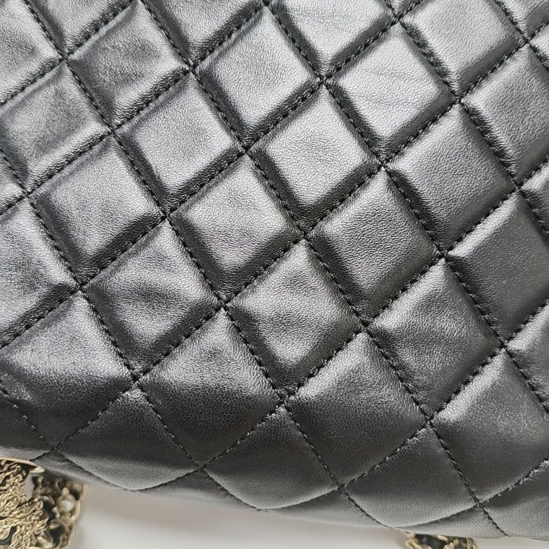 Quilted Lambskin Top Handle Bag Black