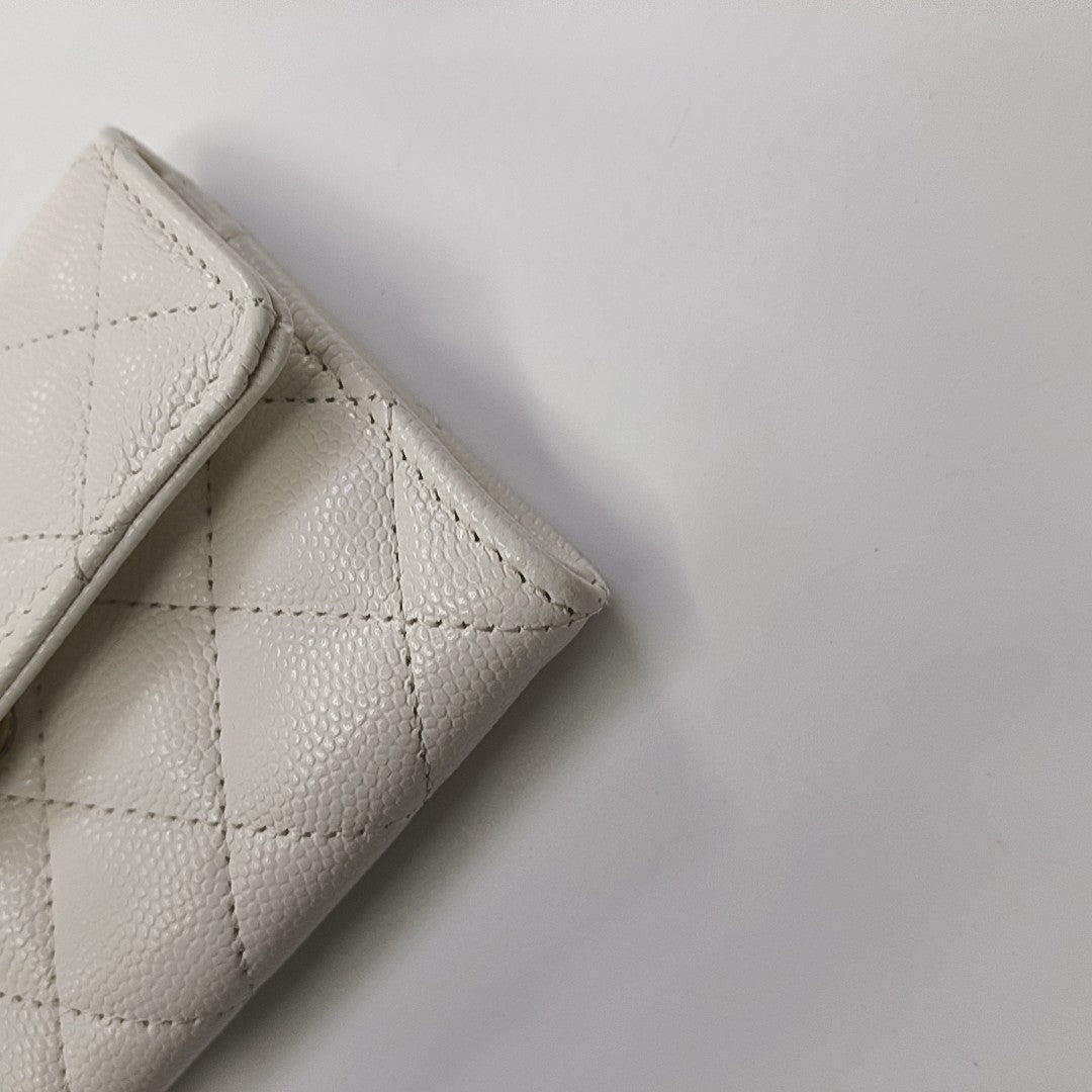 Quilted Grained Calfskin Wallet White